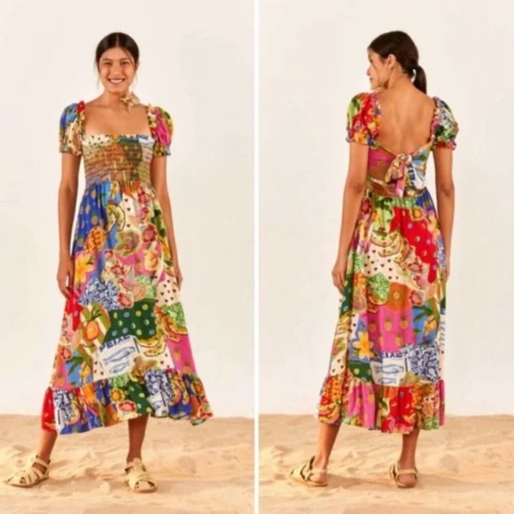 Farm Rio Women’s Sunny Mix Square Neck Midi Dress